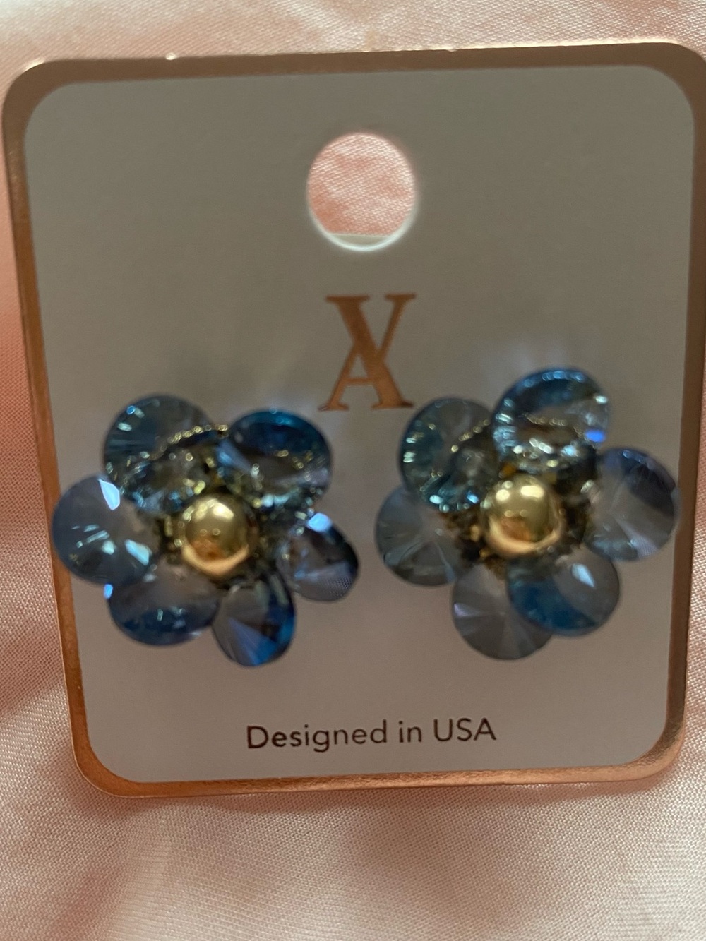 Beautiful brand new blue and gold floral post earrings